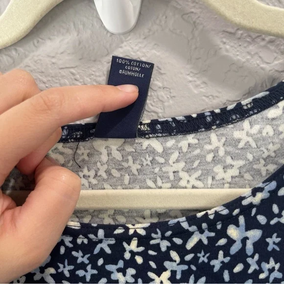 Land’s End Vintage Cotton Maxi Dress Pockets Navy Blue Floral Size L - Picture 4 of 5